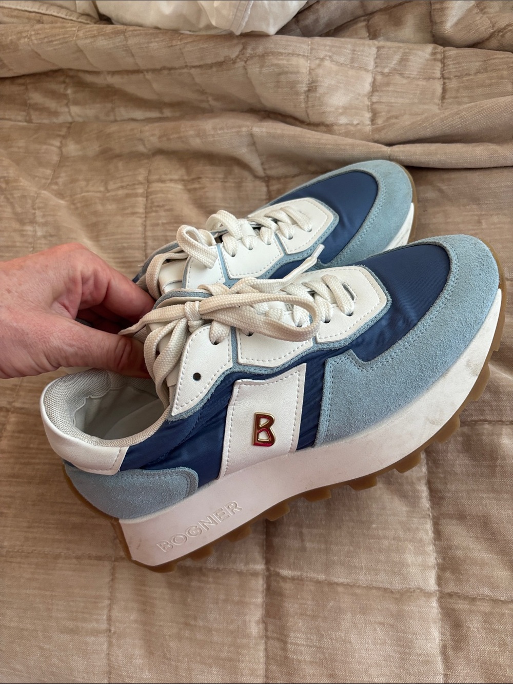 Bogner Light Blue, Navy and White Men’s Retro Runner Sneakers